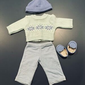 American Girl Bitty Baby - sweater, striped pants, hat, and loafers